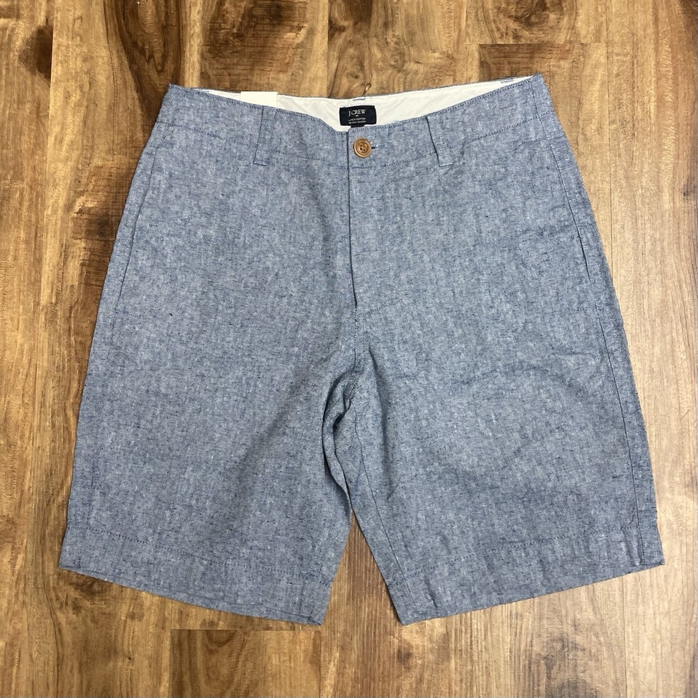 J.CREW Linen Cotton Beach Shorts Chino Button Pockets Flat Front Blue Men's 30